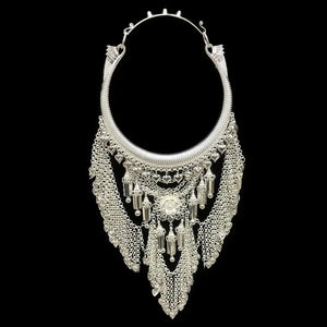 Elegant yunnan ethnic style miao pendant necklace exaggerated large collar miao silver jewelry for performance side view

