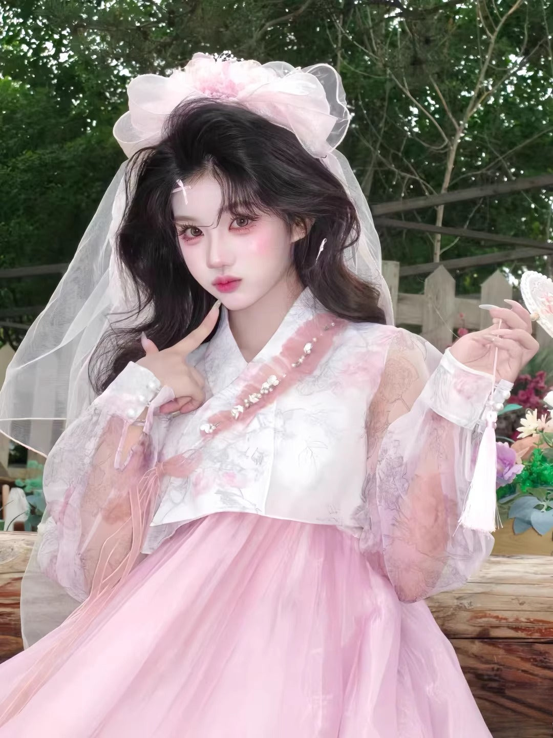 Event pink hanbok traditional korean court dress
