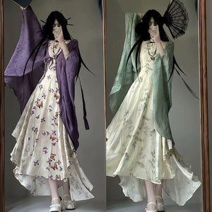 Fairy waist purple suspender cheongsam new chinese dream butterfly national style improved edition for women spring summer full length view


