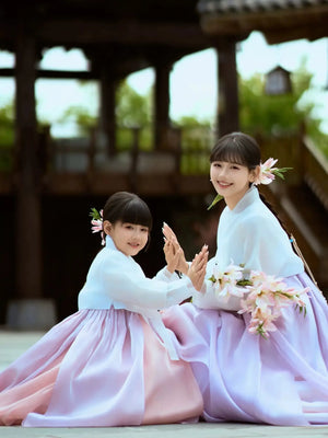 Family Matching Hanbok – Palace Style Purple&Pink Korean Ethnic Outfit for Parent & Child - Yandan_Hanfu