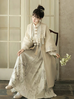 Fangye old dream contemporary green hanfu set new chinese style 3 piece outfit for women everyday wear fabric detail

