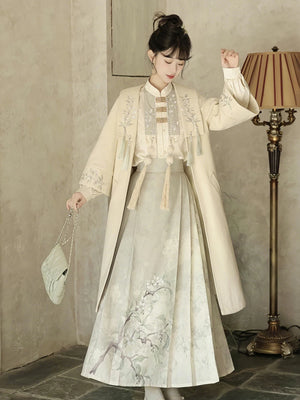 Fangye old dream new chinese green modern hanfu 3 piece set for women spring summer daily wear front view


