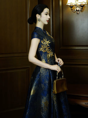 Fengqi jinhuang premium pendulum dress new chinese french court style with gold bead embroidery and gilt finish fabric detail

