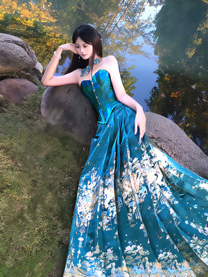  Finch green horse face skirt movie chang an brocade double warp