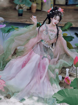 Fuying fairy energy hanfu set wei jin style southern northern dynasties big sleeved shirt daily spring summer suit for women fabric detail
