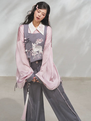 Grey toned cherry rhythm han element set improved bijia with pipa sleeve spring guofeng