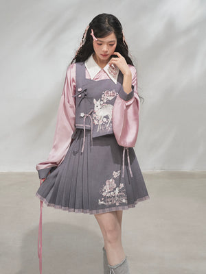 Grey toned cherry rhythm improved bijia pipa sleeve han element set spring guofeng