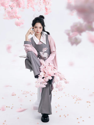 Grey toned cherry rhythm pipa sleeve improved bijia han element set spring guofeng