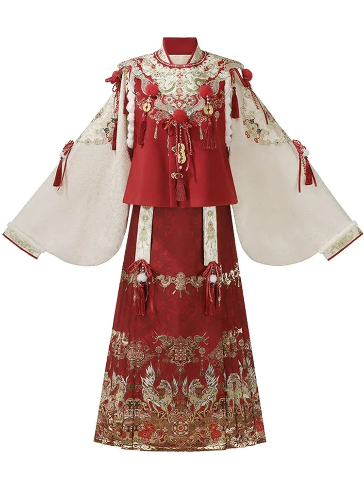 Heavenly steed blessing festive winter hanfu new year inspired auspicious dress set for celebrations women fabric detail