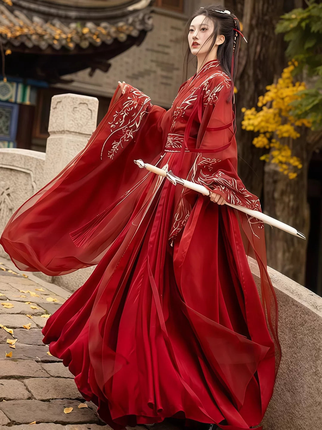 Heavy embroidery beaded xianxia hanfu wei jinfeng large sleeve shirt set