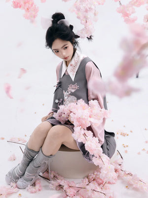  Improved bijia pipa sleeve set grey toned cherry rhythm han element spring guofeng