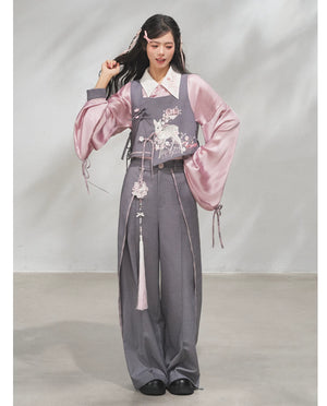 Improved bijia spring guofeng set grey toned cherry rhythm pipa sleeve han element