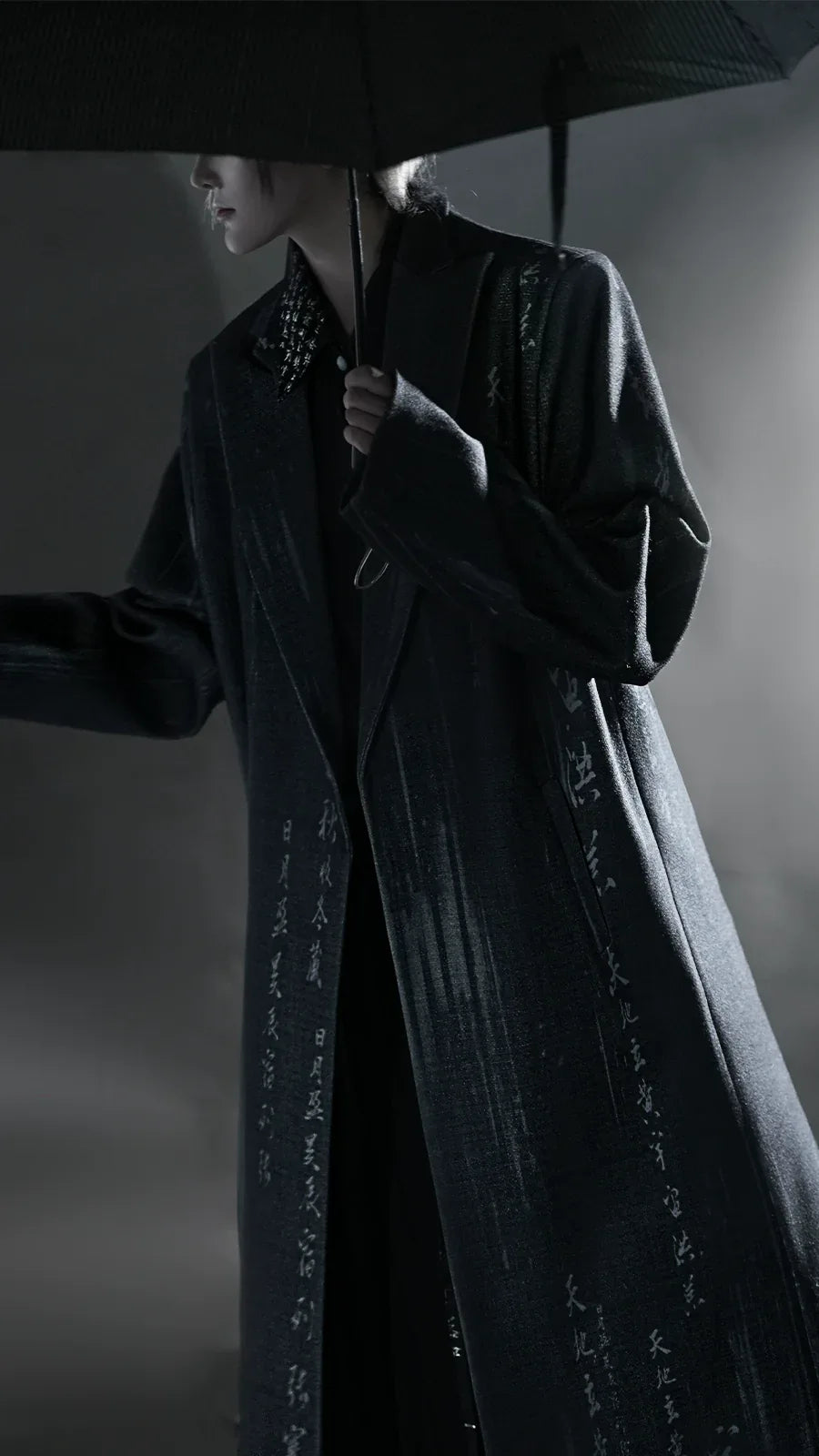  Ink rhythm ink wash wool coat unisex new chinese style calligraphy inspired set for men women fabric and pattern detail