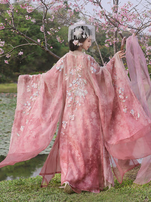 Jade art new product moon cutting cherry large sleeve shirt suspender heavy industry embroidery spring summer fairy improved hanfu girl