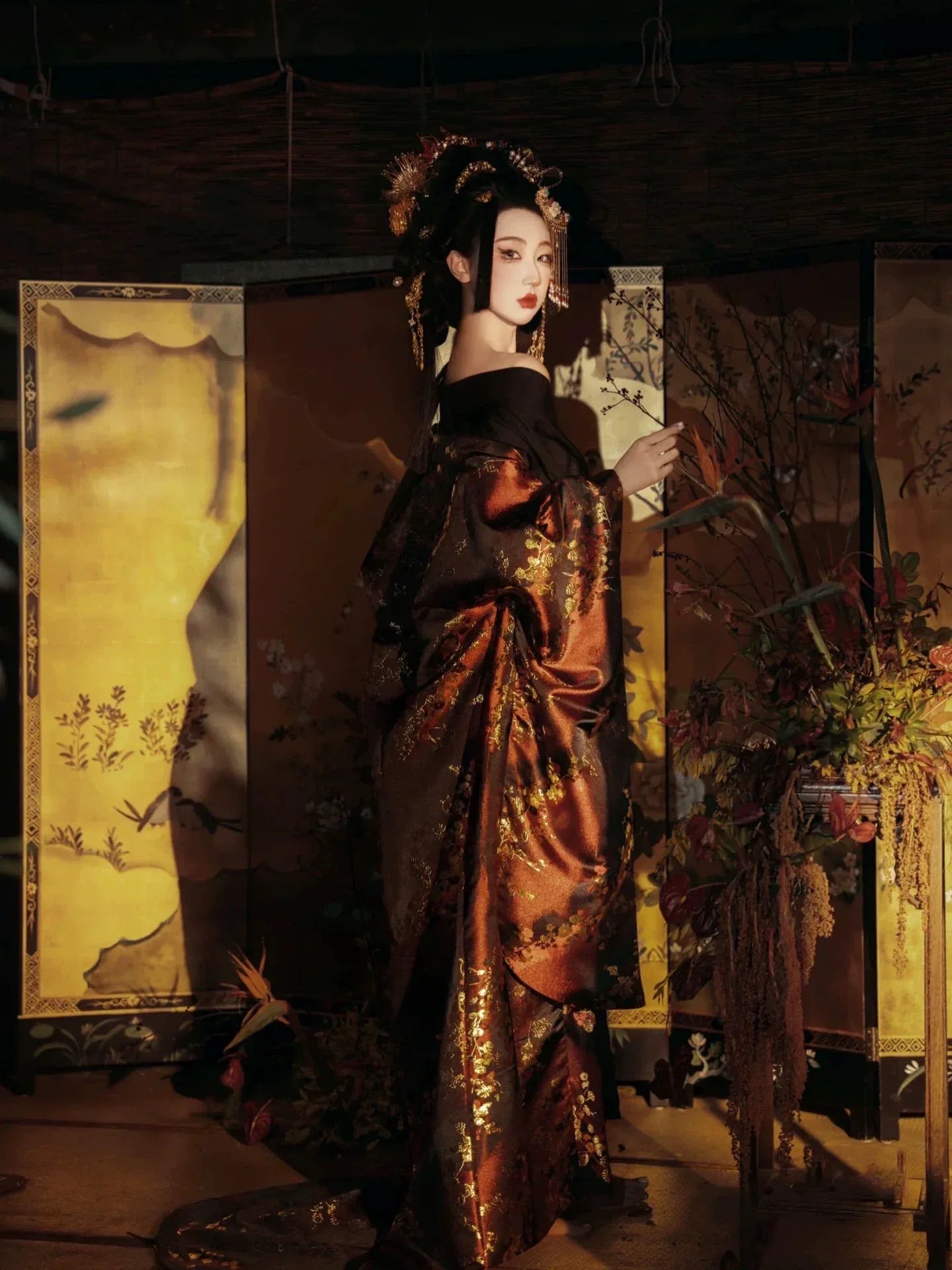 Korean exotic black hanbok set long robe yanjian style outfit for photoshoots stage