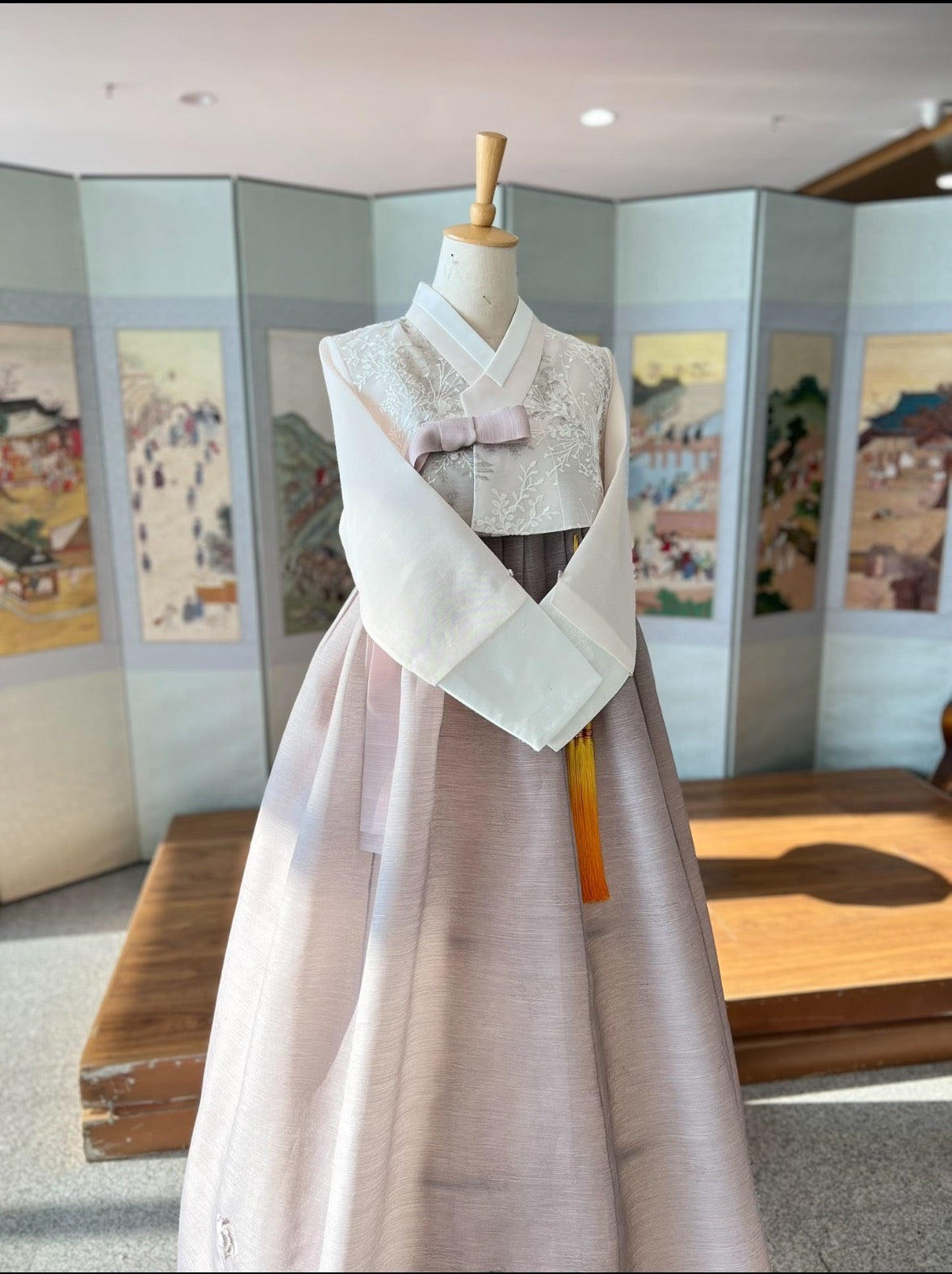 Korean hanbok dress hand embroidered floral skirt and white jeogori elegant traditional clothing for weddings festivals ceremonies