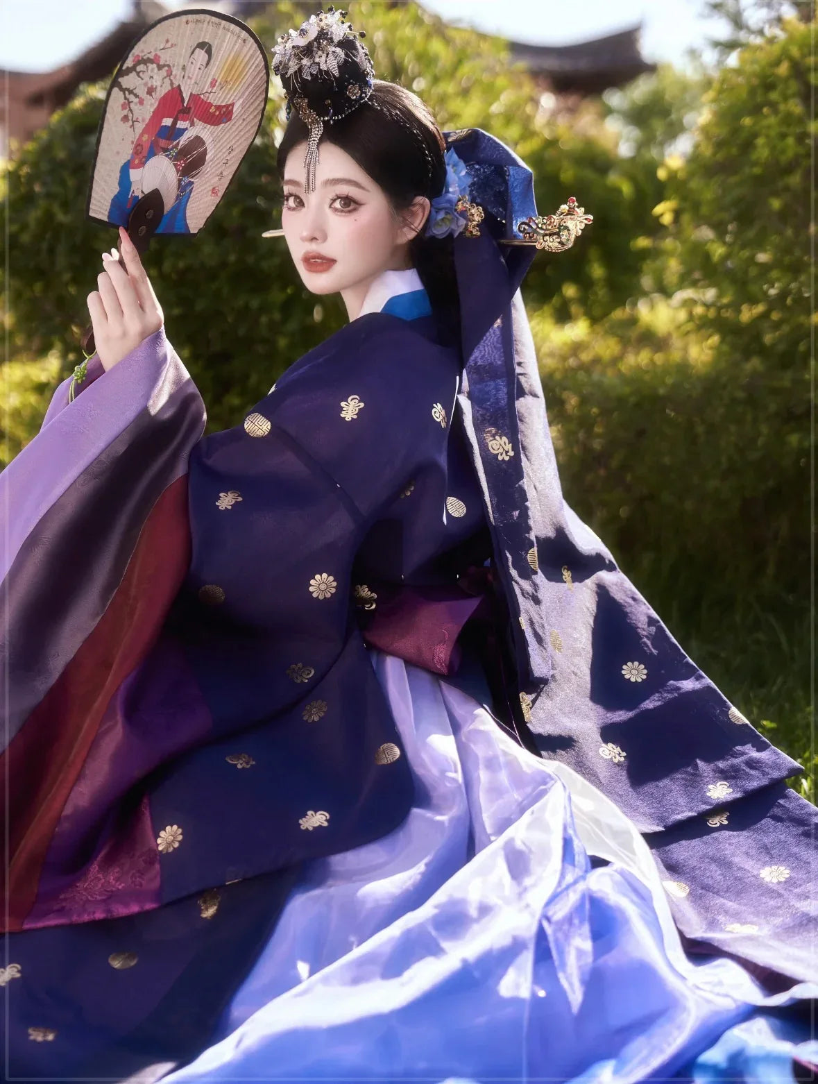 Blue&Purple Korean Hanbok Princess Dress – Women's Traditional Joseon-Style Outfit for Photoshoots & Special Occasions - Yandan_Hanfu