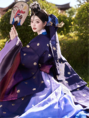 Blue&Purple Korean Hanbok Princess Dress – Women's Traditional Joseon-Style Outfit for Photoshoots & Special Occasions - Yandan_Hanfu