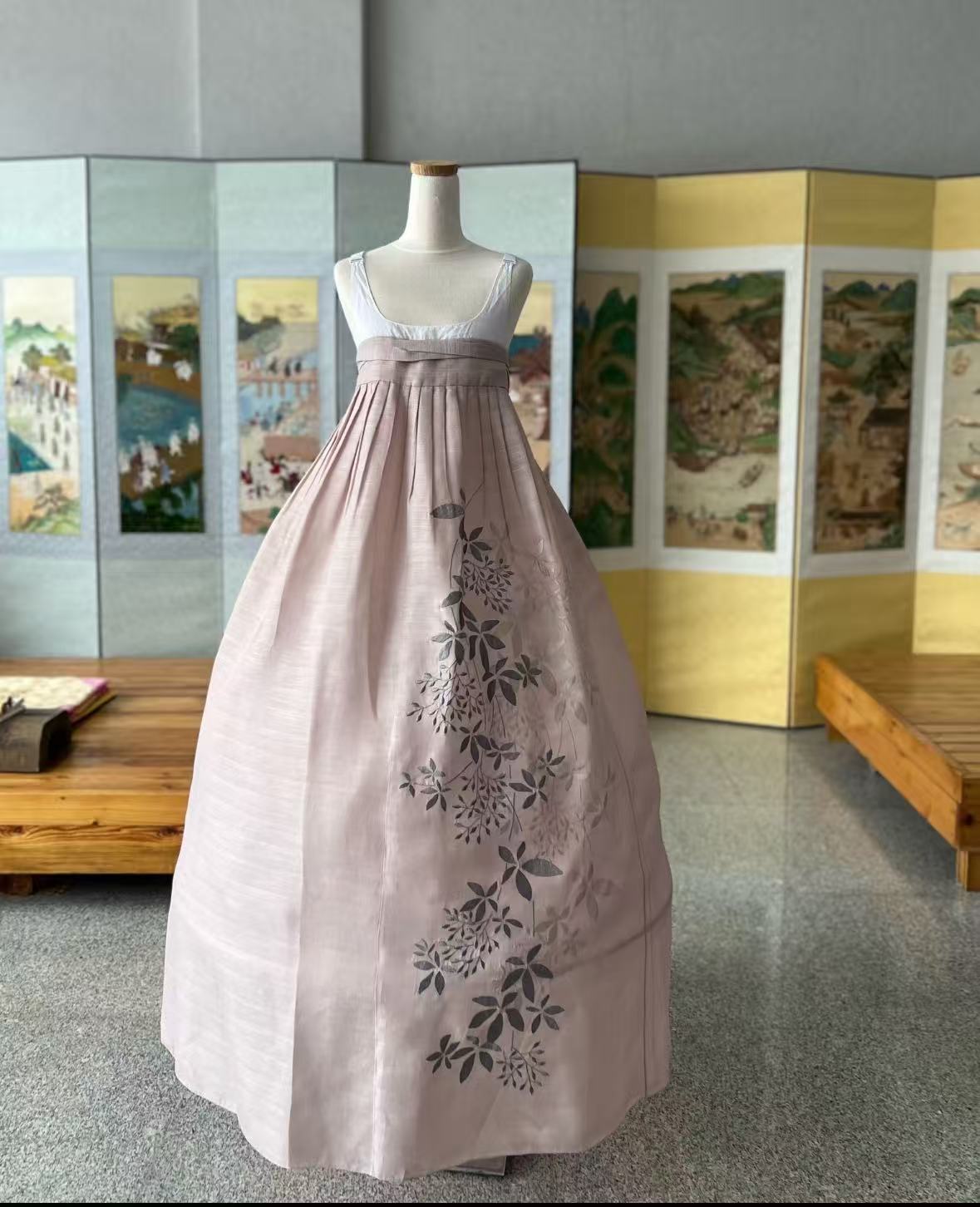 Korean traditional hanbok dress floral embroidered jeogori and chima set for weddings and events
