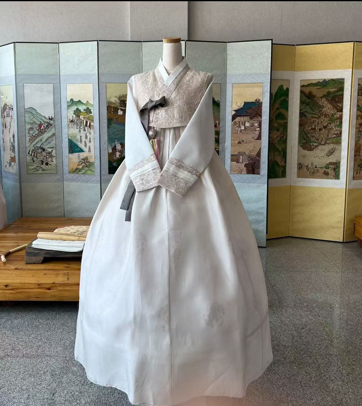 Korean traditional hanbok with lace pastel color graceful elegance attire for special occasions