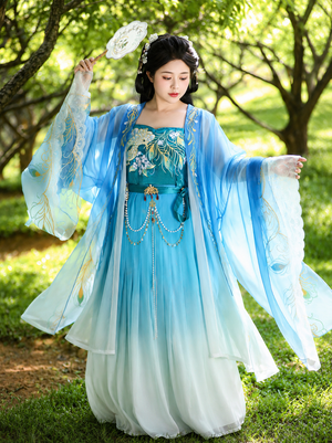 Large size crocodile skirt tang dynasty heavy industry embroidered large sleeve shirt chest skirt super fairy spring and summer for women front view
