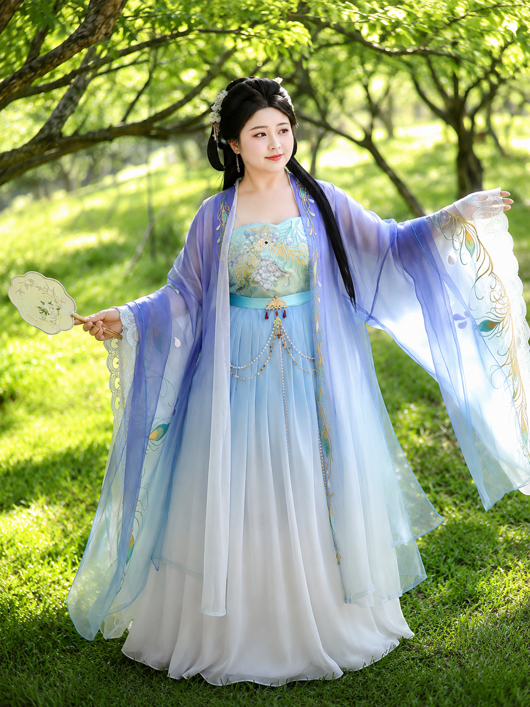  Large size super fairy tang dynasty set crocodile skirt heavy industry embroidered large sleeve chest skirt for spring summer back view

