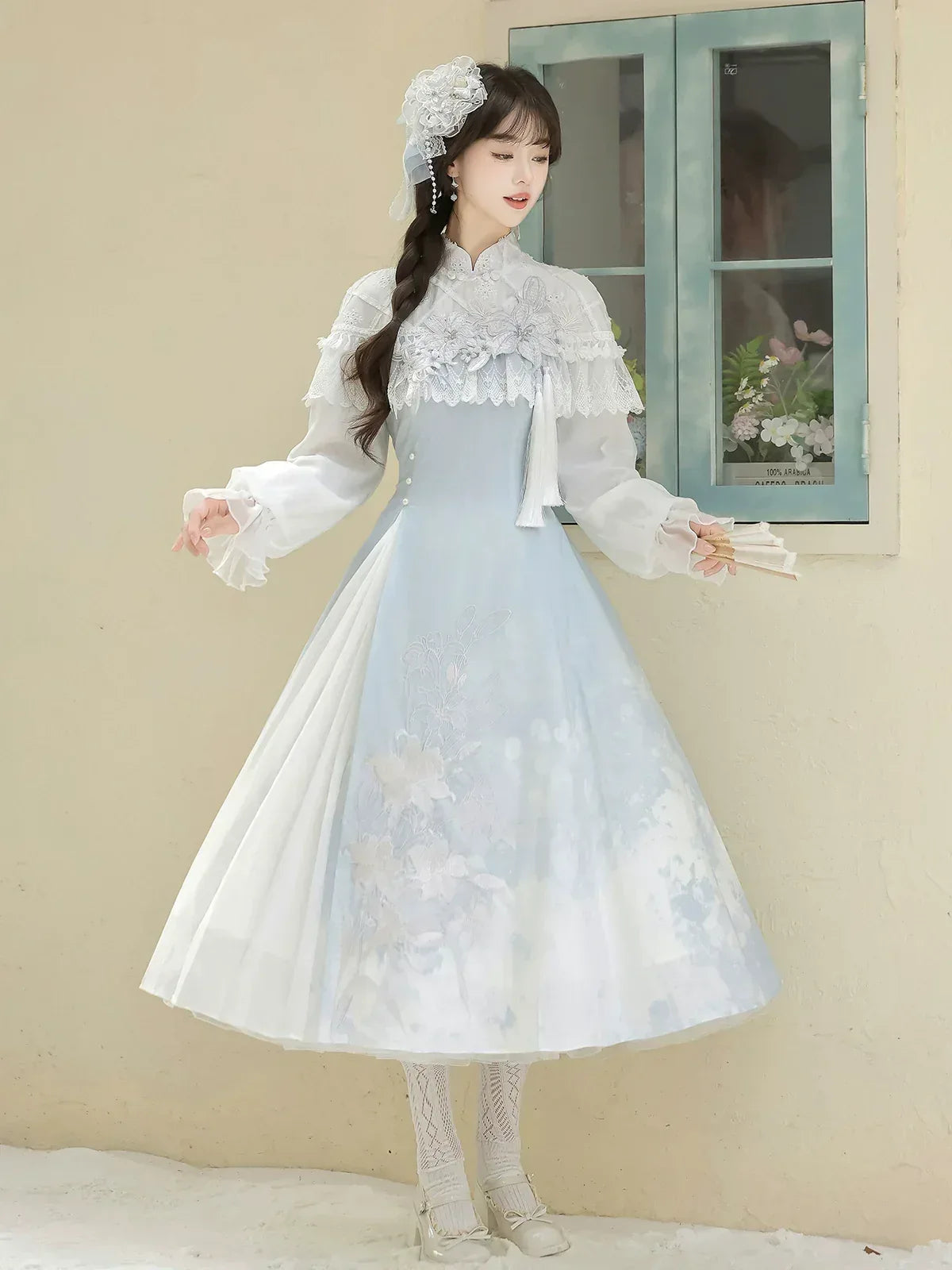 Lily dew new chinese style hanfu elegant modern dress set for autumn daily outings back view