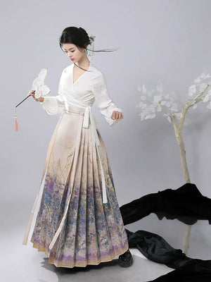 Lucky butterfly gold brocade ma mian skirt new chinese style hanfu skirt for daily outfits back view