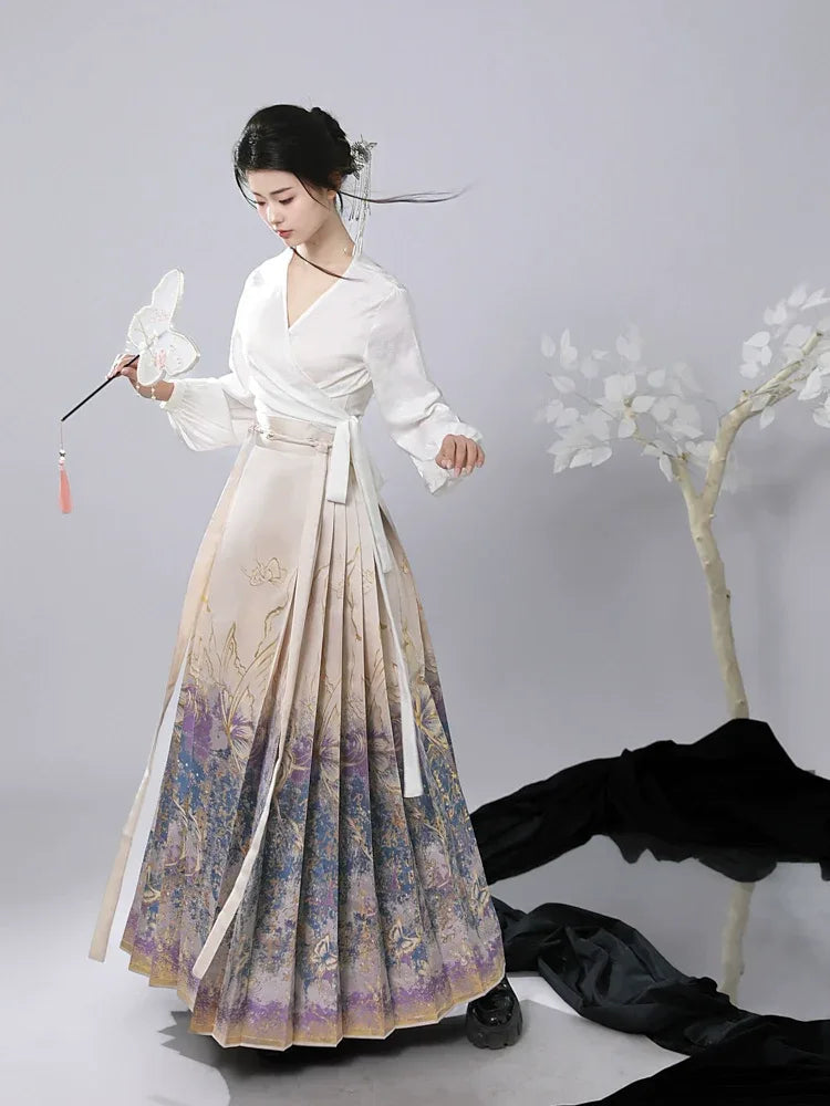 Lucky butterfly gold brocade ma mian skirt new chinese style hanfu skirt for daily outfits back view