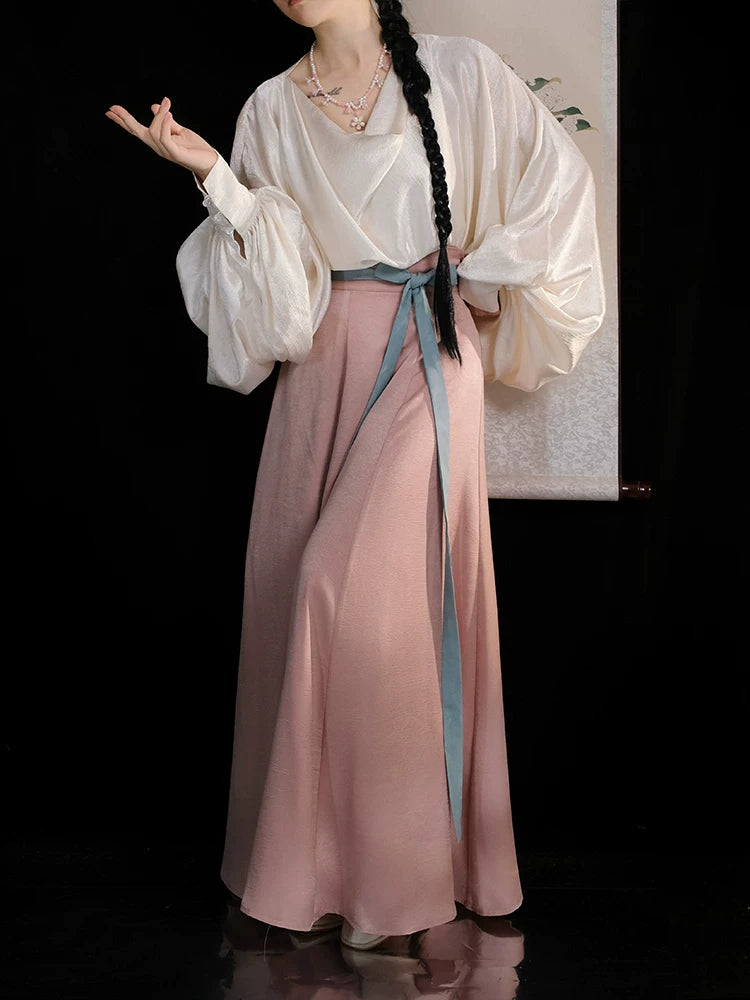 Lumingxi new chinese skirt tang style ancient clothing women ten broken skirt swinging neck shirt daily commuter