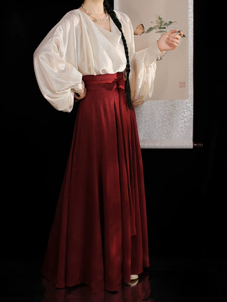 Lumingxi ten broken skirt set tang style hanfu women swinging neck shirt new chinese ancient clothing daily