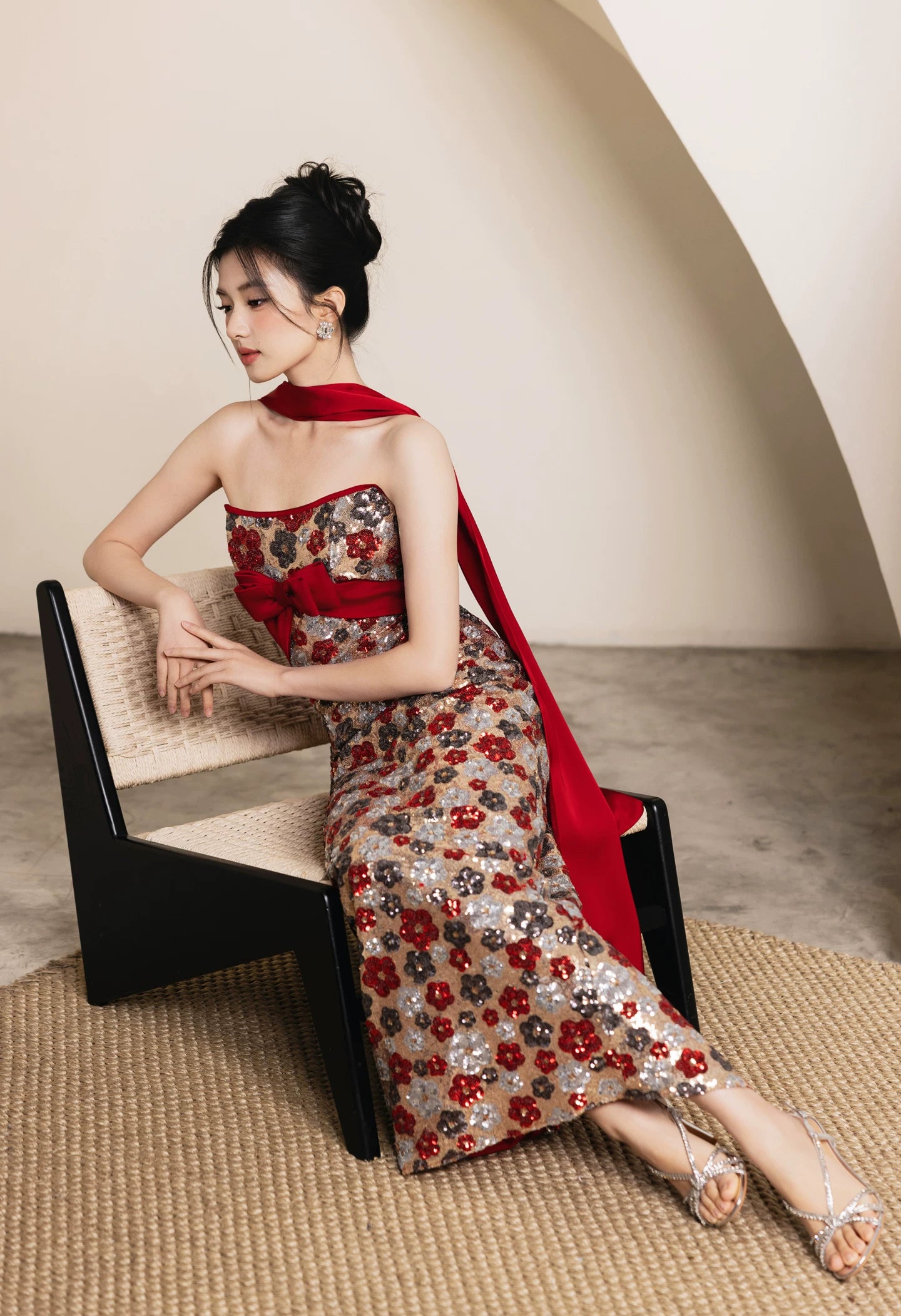 Luna flower sequin wedding dress bubble sleeve cheongsam qipao bridal gown for special day