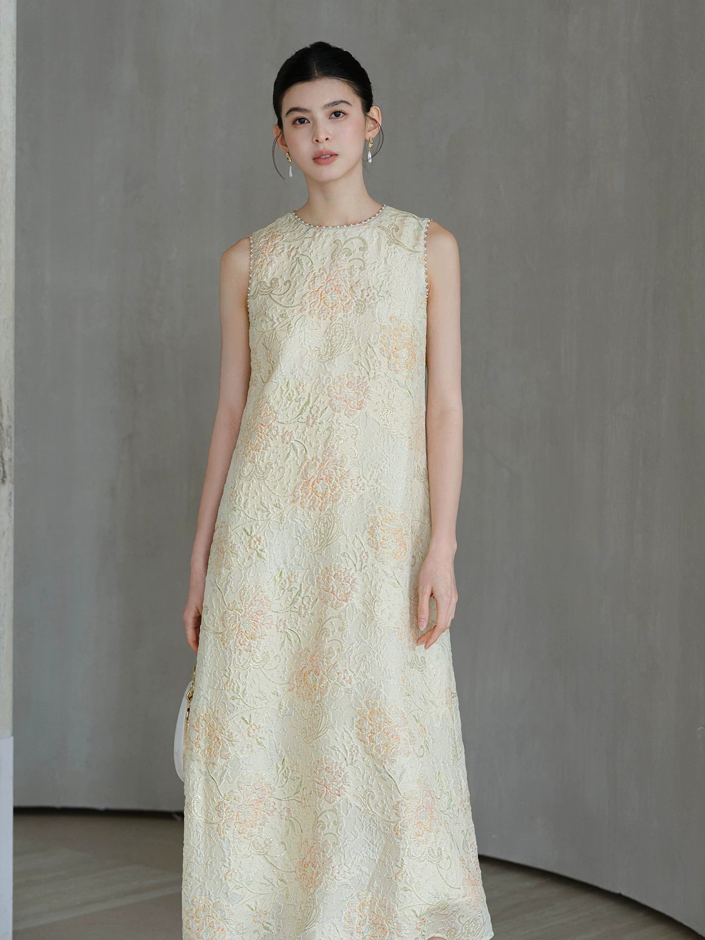 Mulberry Silk Improved Cheongsam New Chinese Style Floral A-Line Dress | Yandan Hanfu Fa apricot color / S Mulberry Silk Improved Cheongsam New Chinese Style Floral A-Line Dress | Yandan Hanfu Fa apricot color / S