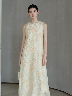 Luxury mulberry silk improved cheongsam new chinese floral a line dress with soft texture for daily standing front

