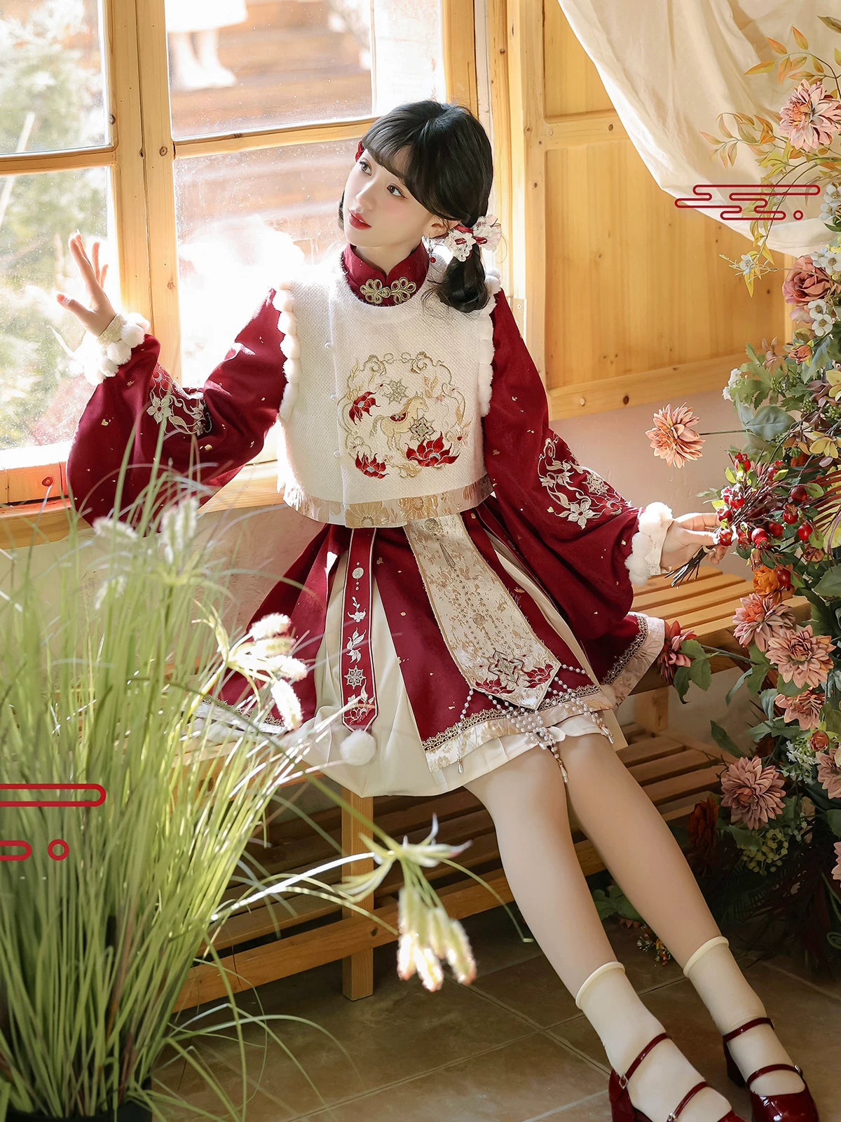Ma ta chunhua red new year dress set traditional chinese festival outfit for women front view