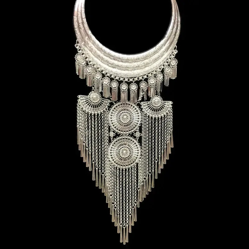 Miao silver performance necklace yunnan ethnic style exaggerated large collar pendant for women silver detail