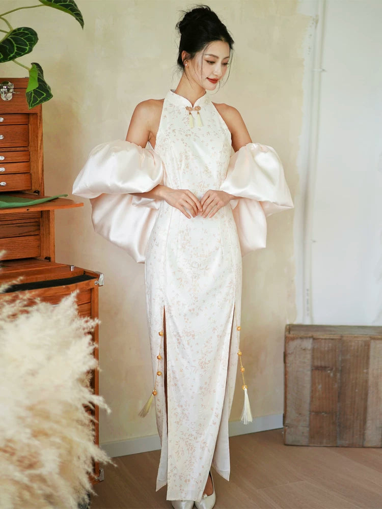 Modern qipao dress dark beige improved cheongsam wedding engagement bell silhouette bridal cheongsam