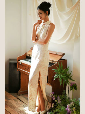 Modern improved cheongsam wedding dress dark beige bell silhouette qipao for engagement bridal cheongsam
