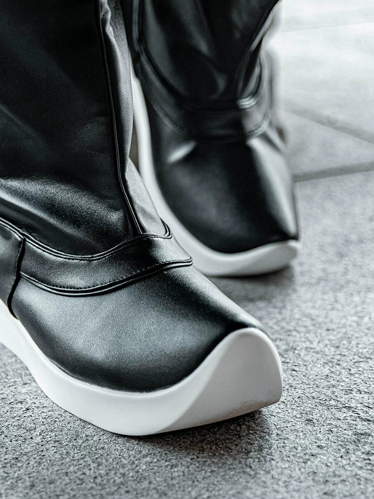 Ming style original antique boots soap boots thick soled 5cm height increase leather hanfu shoes for men and women

