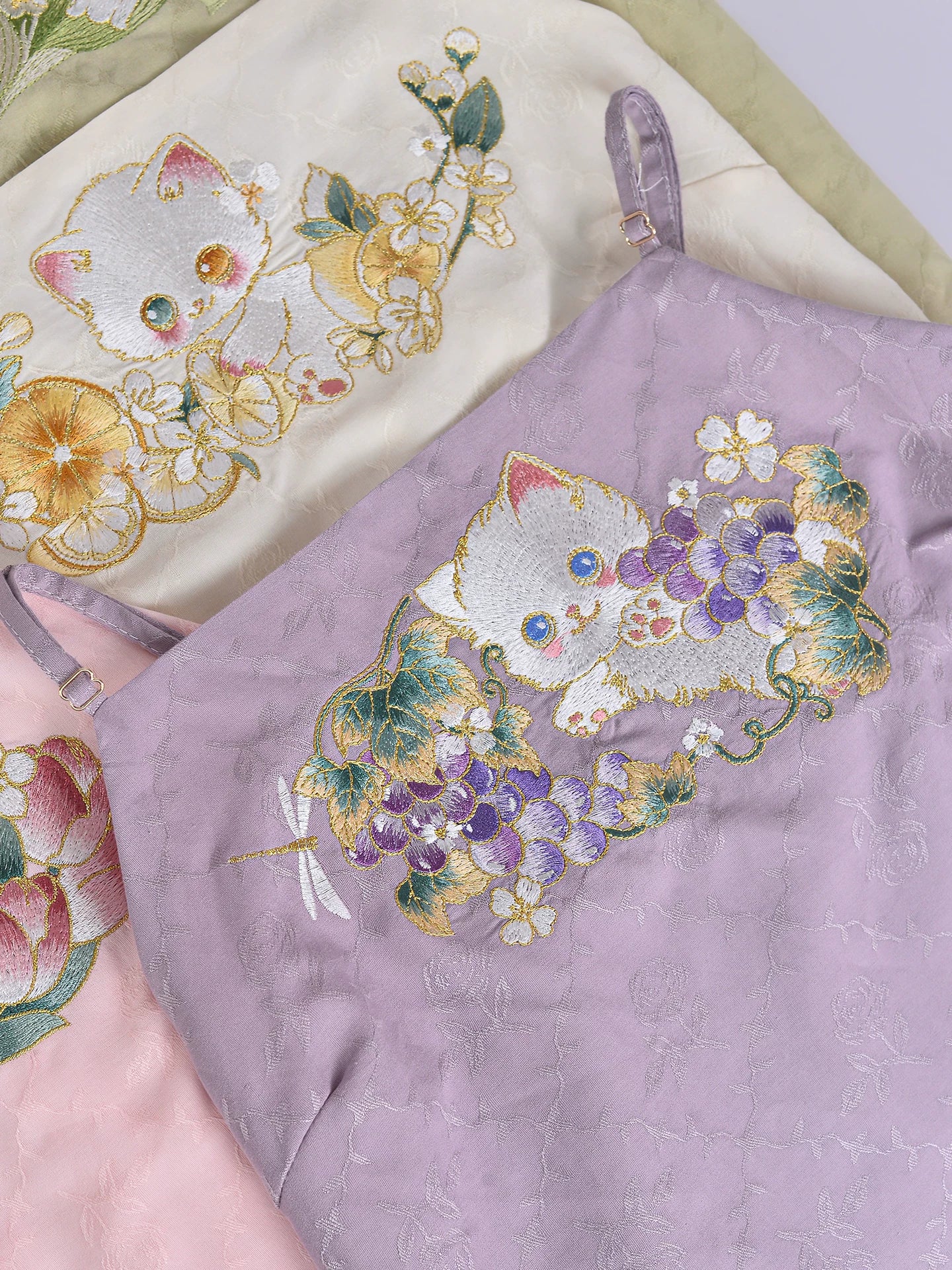 Miss cat traditional hanfu inspired sling top embroidered cat print camisole vest for national style everyday outfit fabric detail