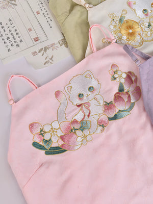 Cute miss cat hanfu style embroidered sling top cat print camisole vest for national style daily summer wear side view

