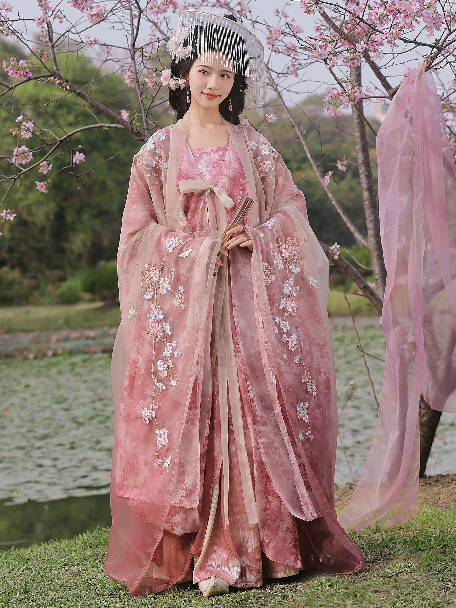 Moon cutting cherry fairy hanfu jade art large sleeve shirt suspender heavy embroidery spring summer improved girl