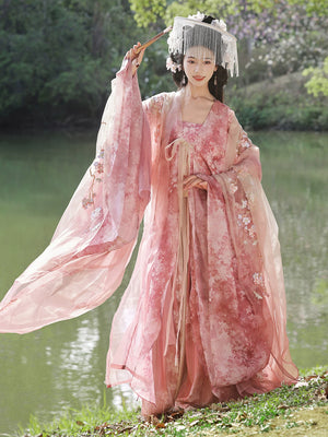 Moon cutting cherry improved hanfu jade art large sleeve shirt suspender heavy embroidery spring summer fairy girl