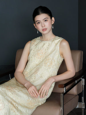 Mulberry silk chinese style a line dress improved cheongsam with floral texture for women summer fabric detail