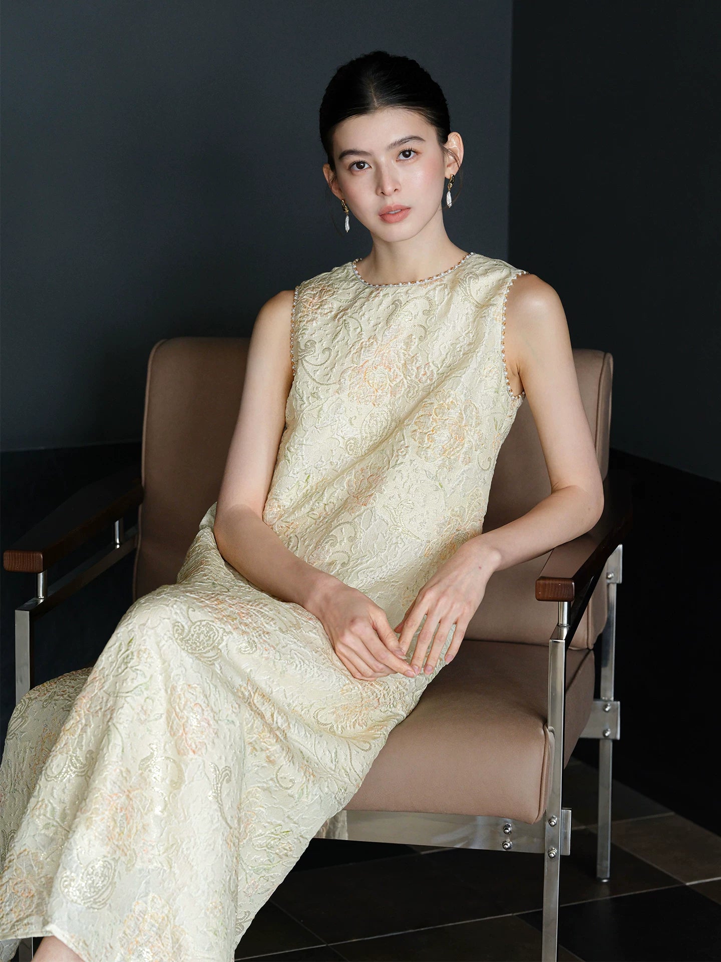 Mulberry silk improved cheongsam new chinese style texture floral a pendulum dress for women front view