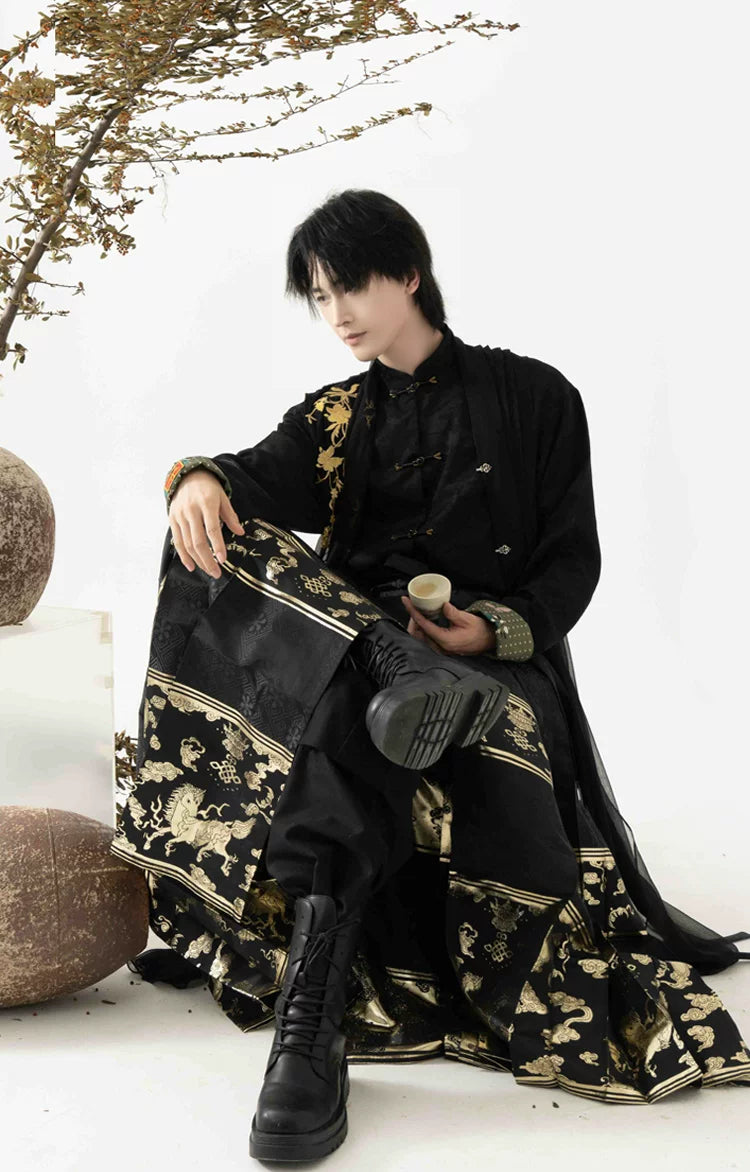 National style brocade horse face skirt set zhaohua fu stand up collar jacket new chinese hanfu for men and women