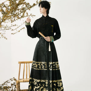  National style new chinese hanfu set zhaohua fu stand up collar jacket and brocade horse face skirt for men and women