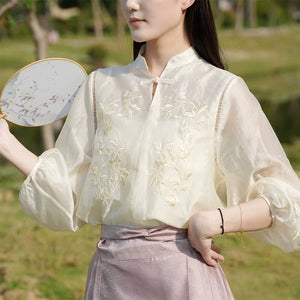  New chinese embroidered stand up collar top zuiyuduo original flowering heavy industry shirt summer thin