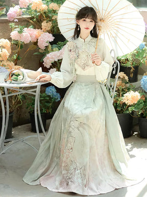 New chinese style improved hanfu women suit stand collar top and flowing horse skirt han element daily wear back view

