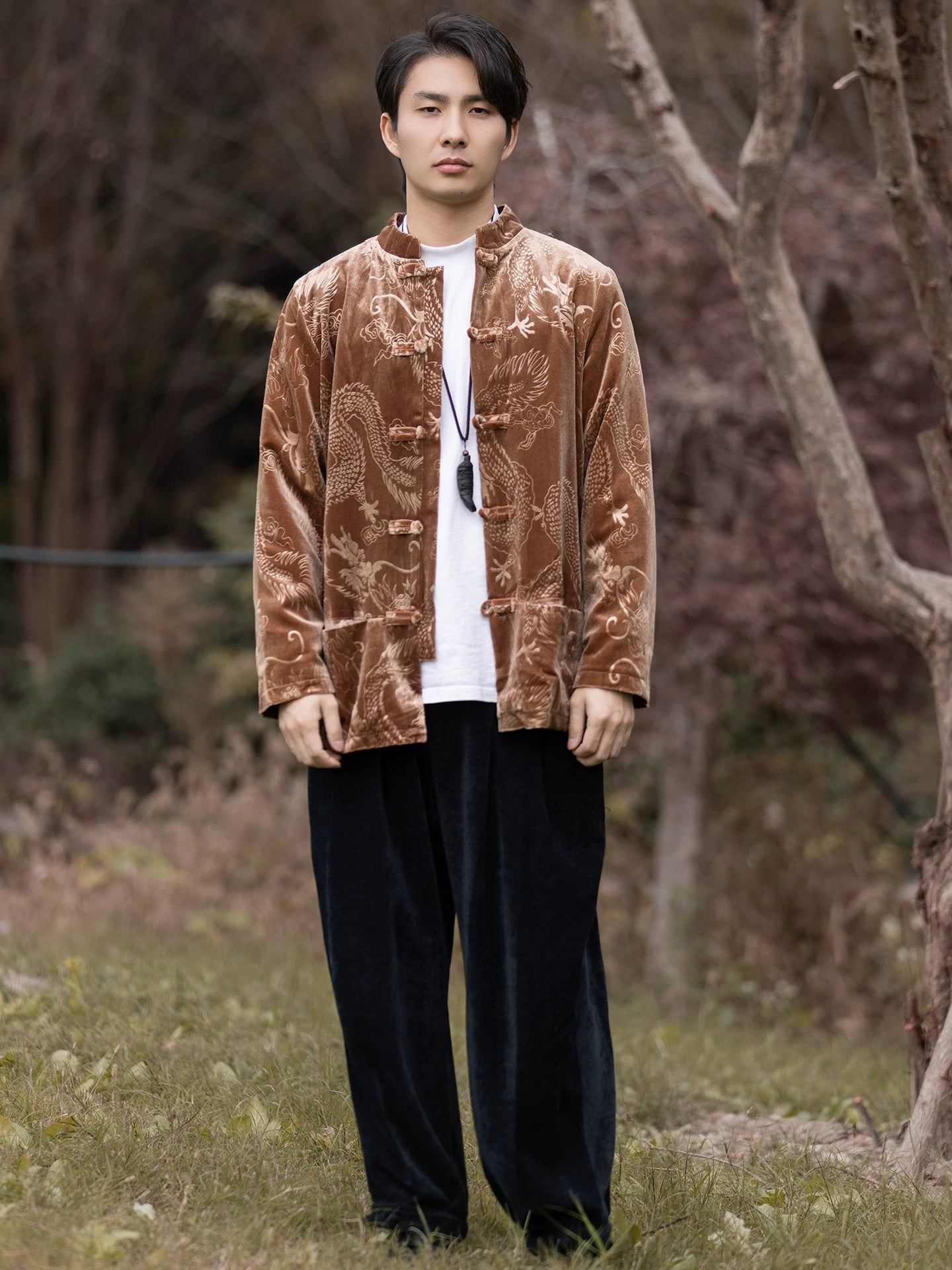 New chinese style velvet mao suit jacket improved tang suit men top back view for formal occasions